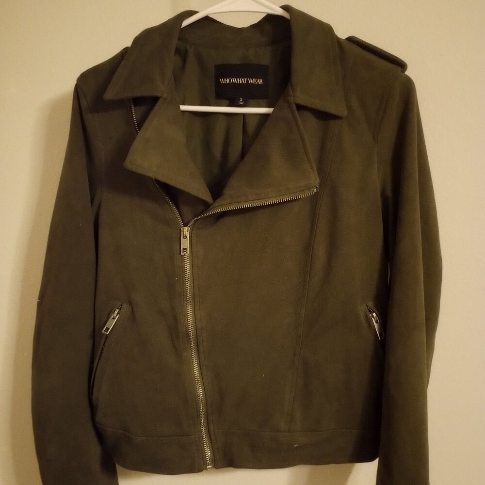 Who What Wear Olive Green Suede Moto Jacket